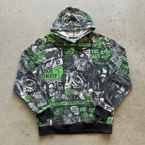 Rob Zombie Sweatshirt Size Medium Black Green All Over Print Hoodie 2022 Grunge